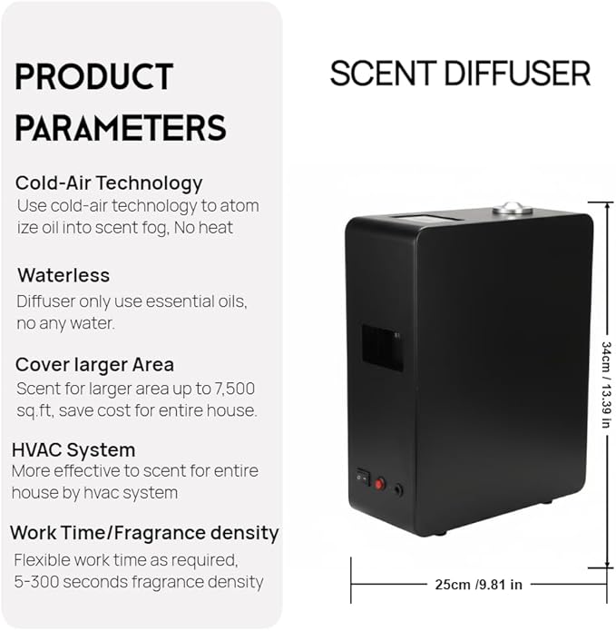 USA Ship - Kevinleo Scent Diffuser for 7500 Sq.Ft Whole House, Aromatherapy Nebulizing Waterless Diffuser for Home, Office, Large Room, HVAC Commercial Hotel Diffuser Collection | Cold Air Tech