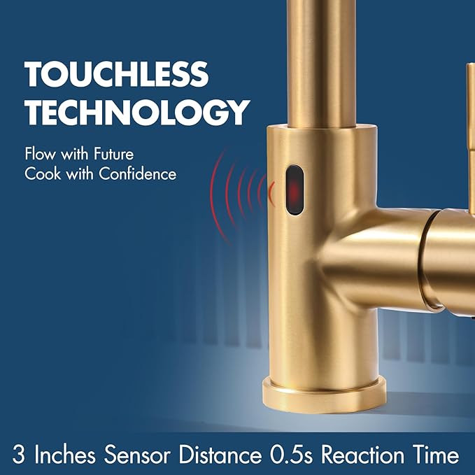 GIMILI Touchless Gold Kitchen Faucet with Pull Down Sprayer Motion Sensor Hands-Free Smart Activated Brushed Gold Brass Sink Faucets