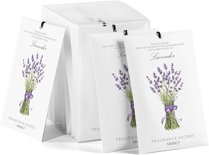 MYARO 12 Packs Lavender Scented Sachets Air Freshener for Drawer and Closet, Long-Lasting Sachet Bag Room Car Odor Deodorizer Fresh Scent Home Fragrance