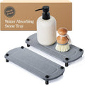 TWINKLE MOMENT 2PCS Water Absorbing Stone Soap Tray for Kitchen Bathroom Sink, Quick Dry Diatomaceous Earth Drying Rack and Shower Caddy, Soap Dispenser and Sponge Holder Organizer for Countertop