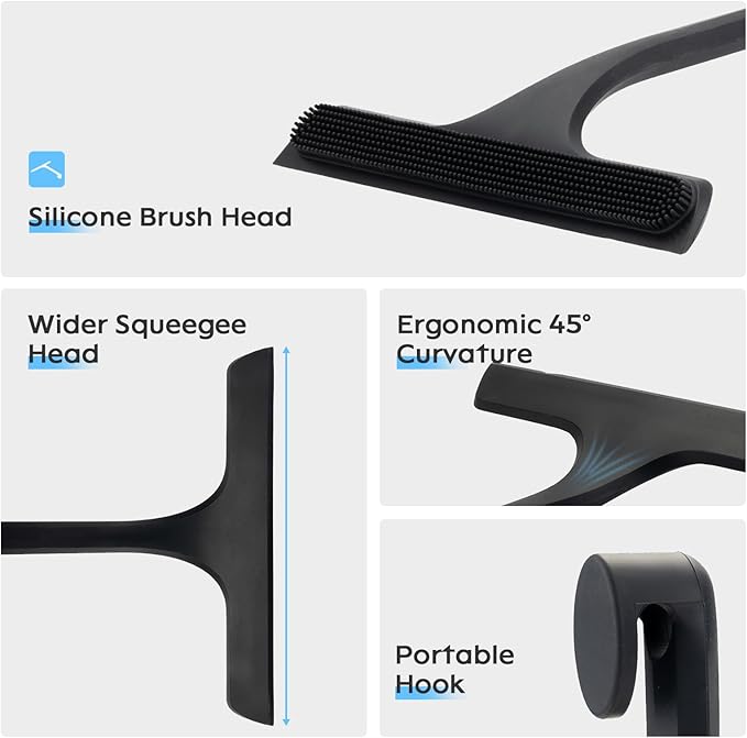 Mesiiloly 10.7“ Wide All-Purpose Shower Squeegee for Glass Doors, Squeegee for Shower Glass with Hook, Window Squeegee for Home, Small Squeegee for Shower, Bathroom, Car Glass, Mirror (Black)