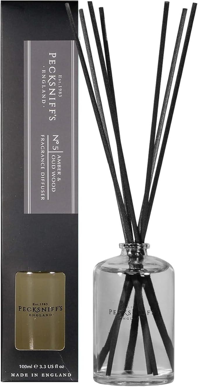 Pecksniff's Black Diffuser | Luxurious Amber & Exotic Oud Wood Scent | Hotel Home Fragrance Diffuser | 100 ml/3.38 Fl Oz