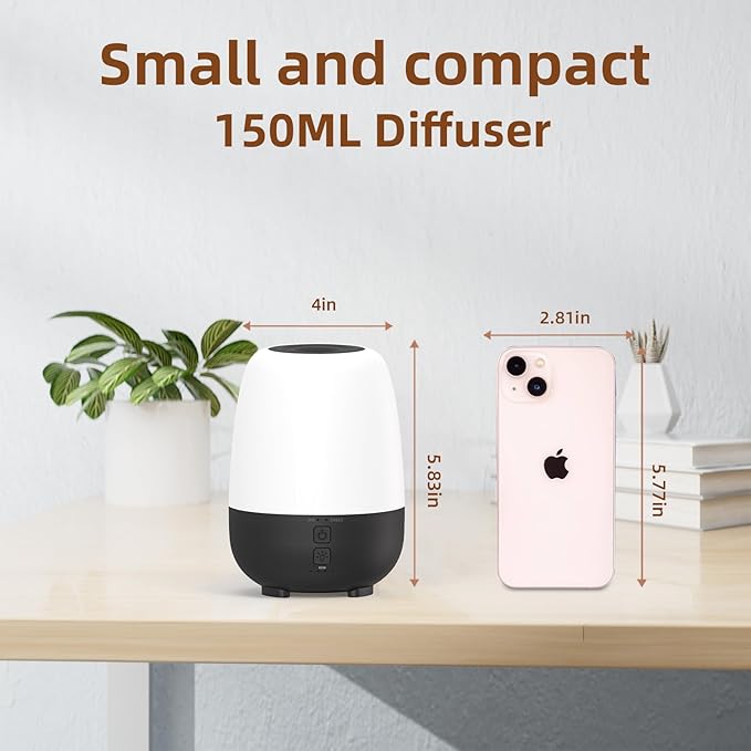 150ML Rechargeable Battery Powered Essential Oil Diffuser, Cordless Portable Aromatherapy Diffuser,7-Hour Run time, 7-Color LED Lights