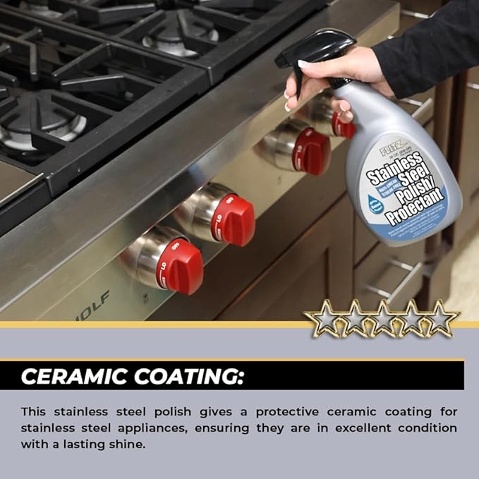 Flitz Stainless Steel Polish Protectant - 32oz Bottle, USA-Made Ceramic Coating for Stainless Steel Appliances, Repels Fingerprints & Water Spots - Aluminum & Chrome Polish & Protectant (1 Pack)
