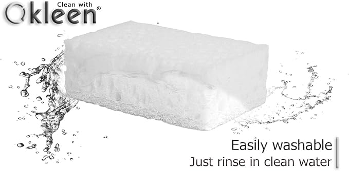 Okleen White Multi Use Scrub Sponges. Made in Europe. 9 Pack, 4.3x2.8x1.4 inches. Odorless Delicate Scrubber for Kitchen and Household Cleaning