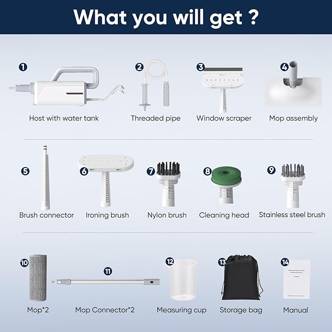 Seyola Steam Mop for Floor Cleaning, Steam Cleaner for Home with Handheld 6-in-1 Multi-function Attachments for Hardwood Floors, Clothes, Windows, Tiles Grout, Furniture Cleaning