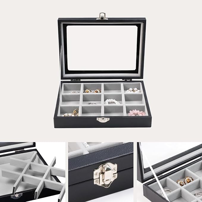 Stratalife Small Jewelry Box Jewelry Organizer Earring Holder Organizer Earring Box Organizer Jewelry Tray for Women Ring Case Display Trinket Storage for Drawer Gray