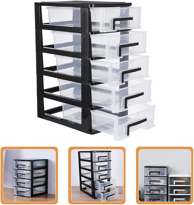 DOITOOL 5 Tier Plastic Drawer Type Closet, 12.36"H x 6"L x 8.3" W Home Office Storage Organizer, Makeup Organizer Station Cube, Cosmetics Jewelry Box for Bathroom, Dorm, Desk, Countertop, Office