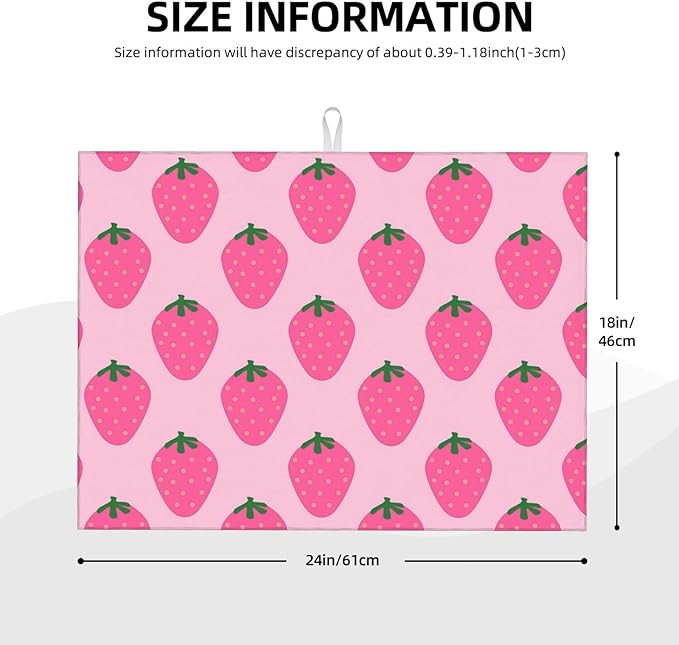 Absorbent Dish Drying Mat For Kitchen Counter, Strawberry Pink Fruit Microfiber Dish Drying Pad, Kitchen Gadgets For Easy Clean Multi-Use