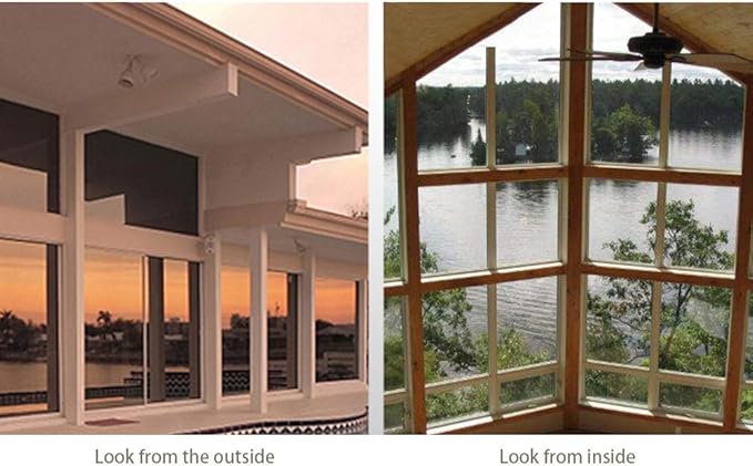 Window Privacy Film One Way Daytime Mirror Tint Treatments UV Heat Control Vinyl Stickers Sun Block Glass Paper Door Covering Reflective (Black Silver, 17.5 Inch x 15.7 Feet)