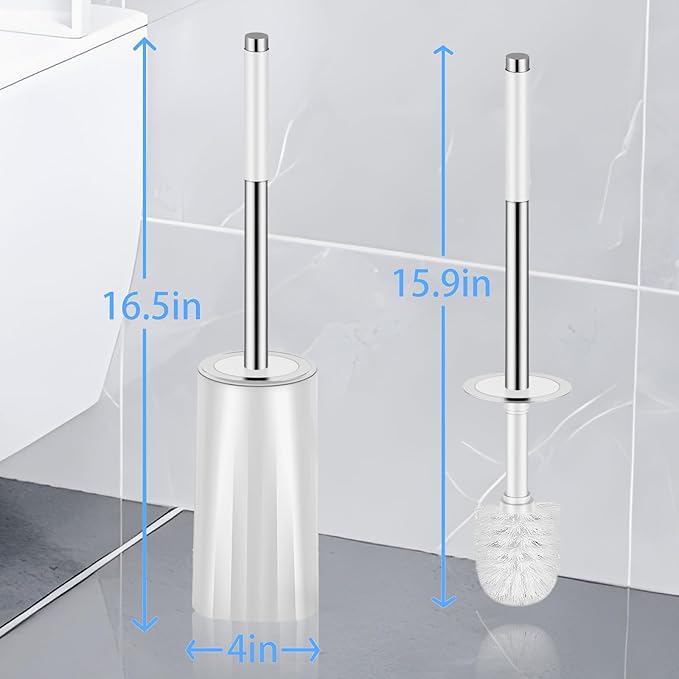 Toilet Brush and Holder Set, 2 Pack Toilet Bowl Brush with Stainless Steel Handle, Drip-Proof, Easy to Clean for Bathroom White