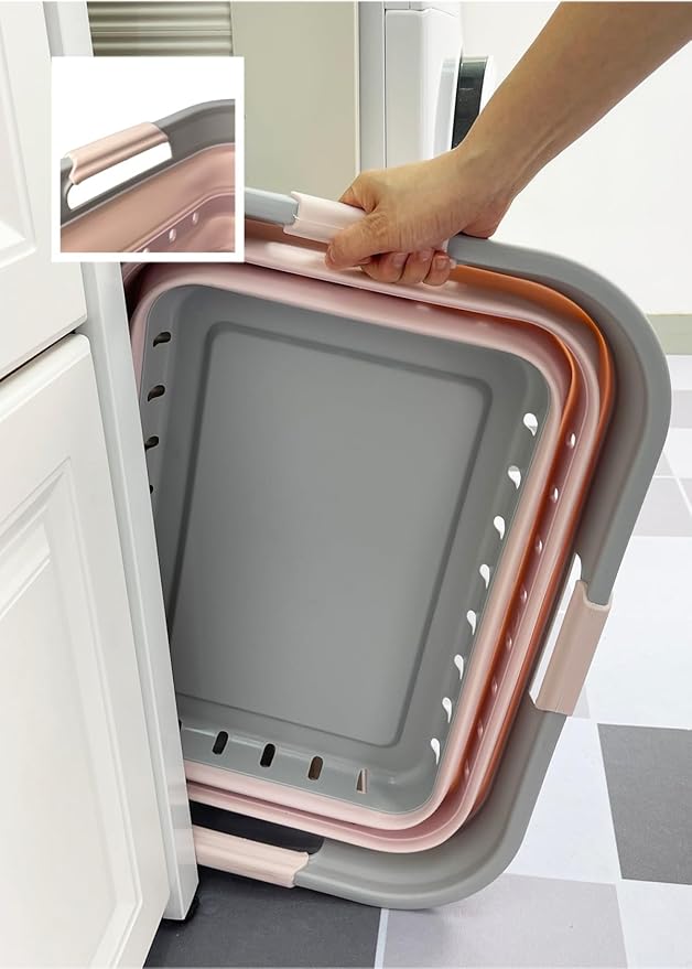 SAMMART 42 (11 Gallons) Collapsible Plastic Laundry Basket, Foldable Pop Up Storage Container/Organizer, Space Saving Hamper, Portable Bin for Dorm Room Bathroom (1, Grey/Pink)