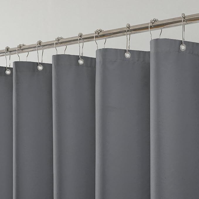Water-Repellent Fabric Shower Curtain Liner - Hotel Quality Machine Washable, 3 Heavy-Duty Magnets with Rustproof Grommets & Weighted Hem, Standard Size 72x78in Grey