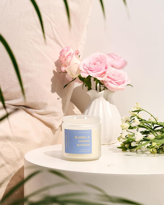 M&SENSE Bluebell Orange Blossom Scented Candle - 11.6oz Natural Soy Wax 70-Hour Burn Time Long Lasting Non Toxic 2 Wick Candle for Home Decor Birthday Gifts Easter Supplies