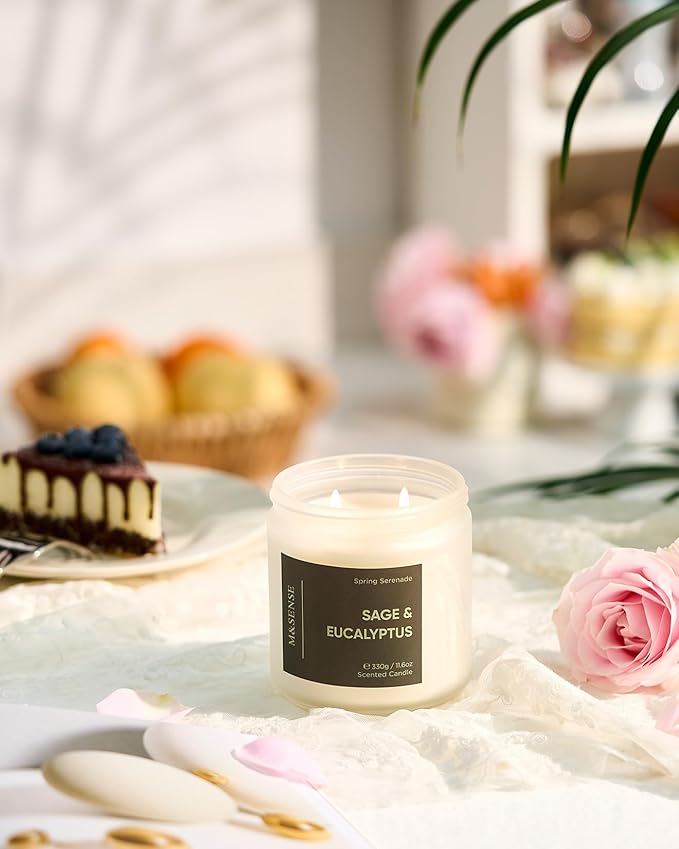 M&SENSE Eucalyptus Sage Scented Candle, 2-Wick 70-Hour Long Lasting Burn Time 11.6oz Natural Soy Wax Non Toxic Relaxation Candle for Home Decor Birthday Gifts Easter Supplies