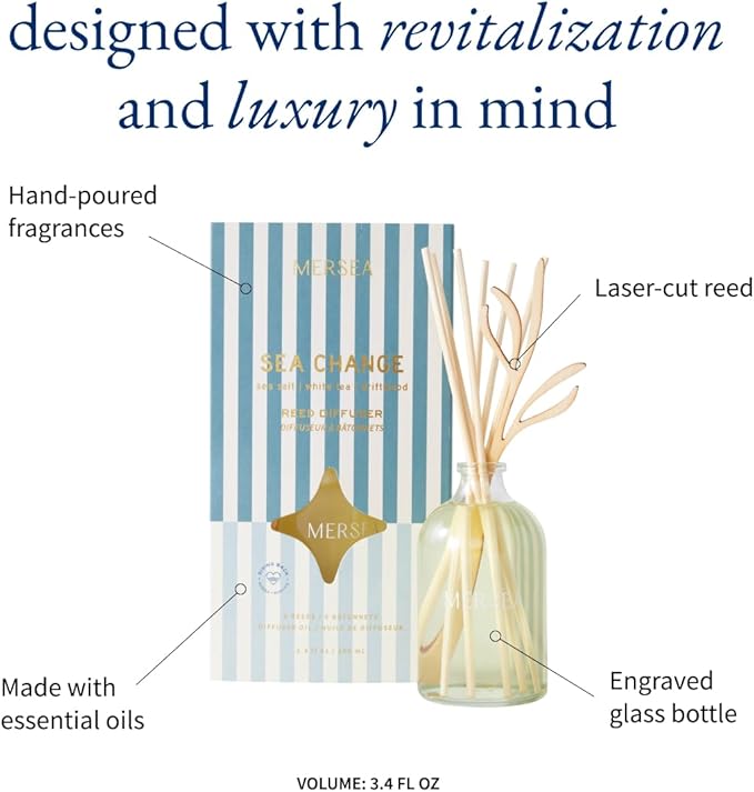 MERSEA Sea Change Bamboo Reed Diffuser, Scented Glass Oil Diffuser (3.4 fl oz)