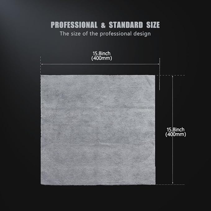 SPTA Microfiber Cleaning Cloth, Car Wash Towels, Terry Streak Free Reusable and Washable Premium Microfiber Towels for Cars, Pack of 12, 16"x16", Grey-MT041