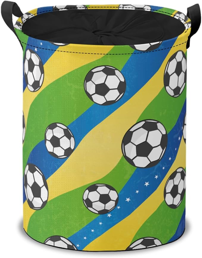 Foldable Laundry Hamper- Football Pattern Fabric Organizer Storage Bins with Handles for Shelves, Closet, Nursery, Laundry, Toys,(Green)
