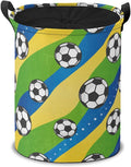 Foldable Laundry Hamper- Football Pattern Fabric Organizer Storage Bins with Handles for Shelves, Closet, Nursery, Laundry, Toys,(Green)