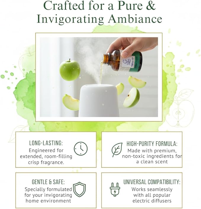 G's Breeze Green Apple Diffuser Oil – 60ml Soft & Soothing Green Apple Scent, Long-Lasting Aroma for Nurseries, Bedrooms, & Living Rooms, Easy Refill for Essential Oil Diffuser