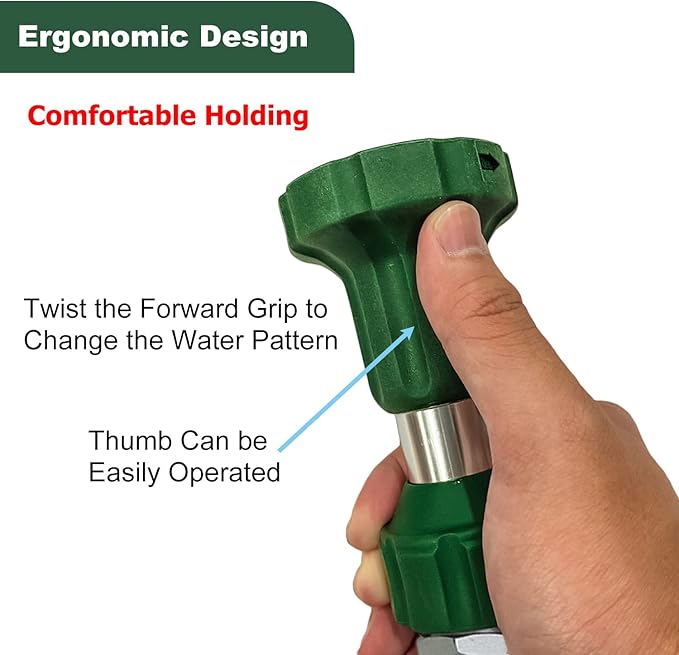 H2O WORKS Garden Hose Nozzle Heavy Duty Metal Water Nozzle with Adjustable Watering Patterns High Pressure Hose Nozzle Sprayer, Pefect for Washing and Cleaning