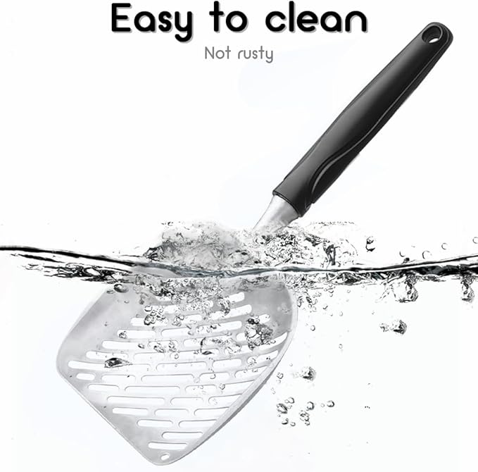 Apidgrowth Cat Litter Scoop,Mesh Shovel,Stainless Steel Metal Scoop,Poop Sifting,Mesh Shovel,Suitable for Cat Litter Box(Black)