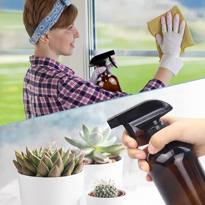 Bontip Glass Spray Bottle, Amber Glass Spray Bottle Set & Accessories Refillable for Plants Window Cleaners Aromatherapy Facial Hydration Watering Flowers Hair Care (2 Pack/16 oz) (Amber)