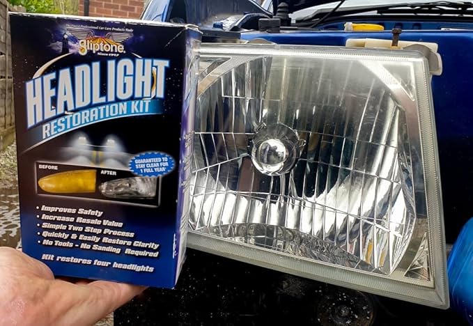 Gliptone Headlight Restoration Kit, No Sanding or Tools Required, Restores Yellowed and Cloudy Headlights, Improves Night Visibility, UV Protective Clear Coat, Easy 2 Step Process, 7 Piece Kit
