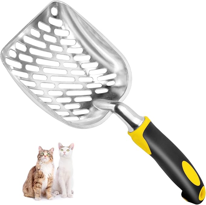 Apidgrowth Cat Litter Scoop-Metal Cat Scooper-Long Handle Scoop,Cat Scooper-Poop Sifting-Mesh Shovel-Suitable for Cat Litter Box, (Yellow)