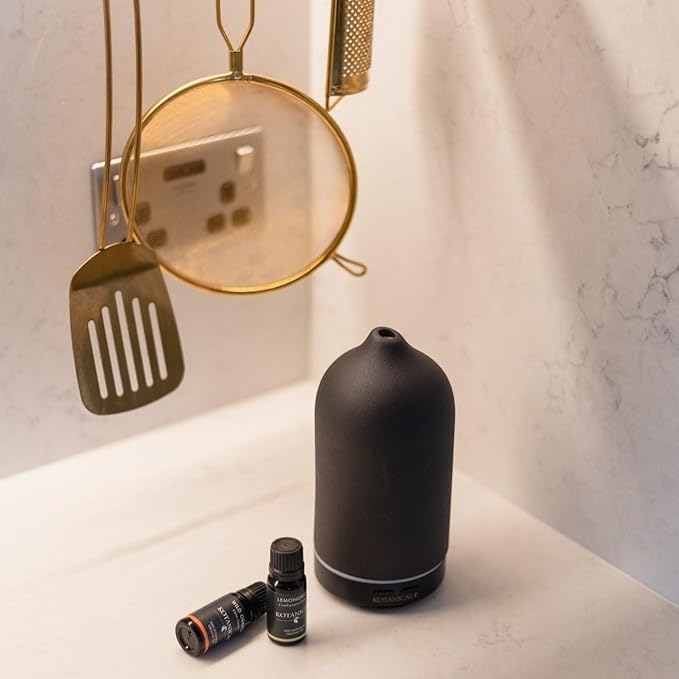 Black Stone Essential Oil Diffuser – Ceramic Aromatherapy Diffuser with Ultrasonic Mist, LED Ambient Light & Auto Shut-Off for Home, Bedroom, Office