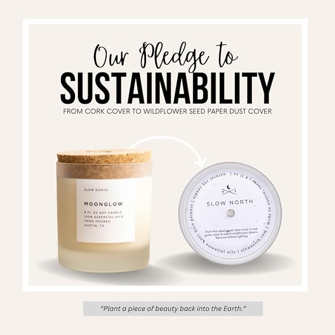 Slow North Moonglow Candle - Essential Oils and Pure Soy Wax Candle in a Reusable Frosted Glass Jar - A Unique and Mindful Scented Candle Hand-Poured in The USA (8 oz)