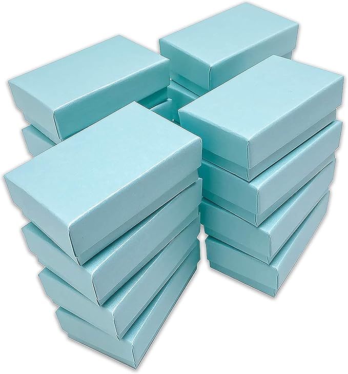 TheDisplayGuys - 25-Pack #21 Cotton Filled Cardboard Paper Jewelry Boxes Gift Case - Pearl Teal (2.6" x 1.6" x 1.0") - for Shipping or Storage
