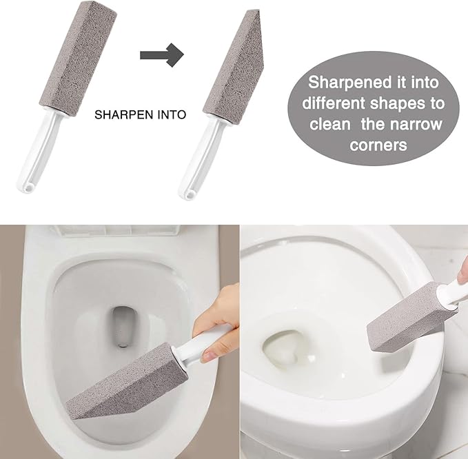 2 Pack Pumice Stone for Bowl Cleaning with Handle, Scouring Stick Removes Hard Water Rings, Calcium Buildup and Rust for Cleaning Toilet, Bathroom, Kitchen Sink, Grill (Gray)