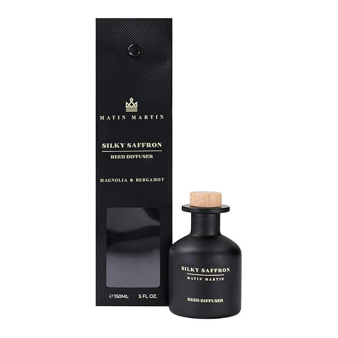 Matin Martin Silky Saffron Reed Diffuser 5 oz - Luxury Aromatherapy with Magnolia, Bergamot - Home Decor Gift for Bedroom, Office, Living Room, Bathroom - Long-Lasting Scent - Premium Fragrance Sticks