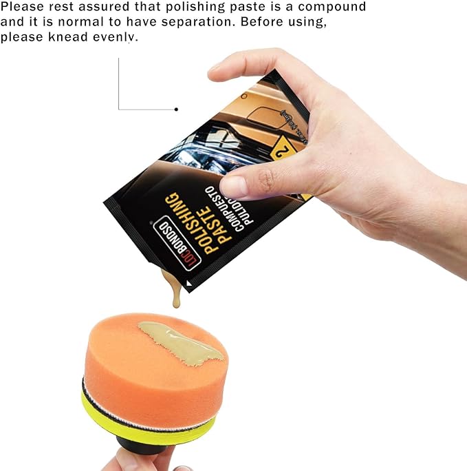 LOCBONDSO Headlight Restoration Kit, 3-Step Headlight Cleaner, Polish & Restore Yellowed, Oxidized, Cloudy Lens Back to Like-New, Includes Polishing Pastes, Sanding Discs, Protective Coating