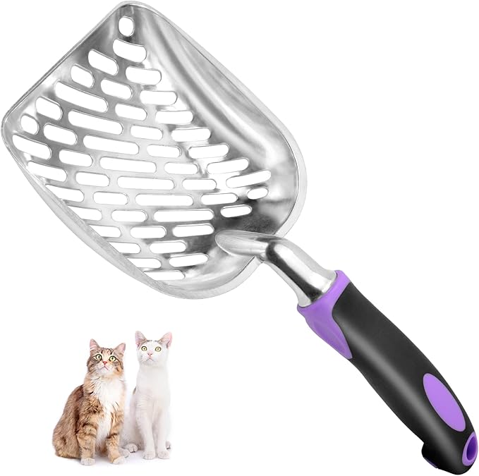 Apidgrowth Cat Litter Scoop-Metal Cat Scooper-Long Handle Scoop,Cat Scooper-Poop Sifting-Mesh Shovel-Suitable for Cat Litter Box (Purple)