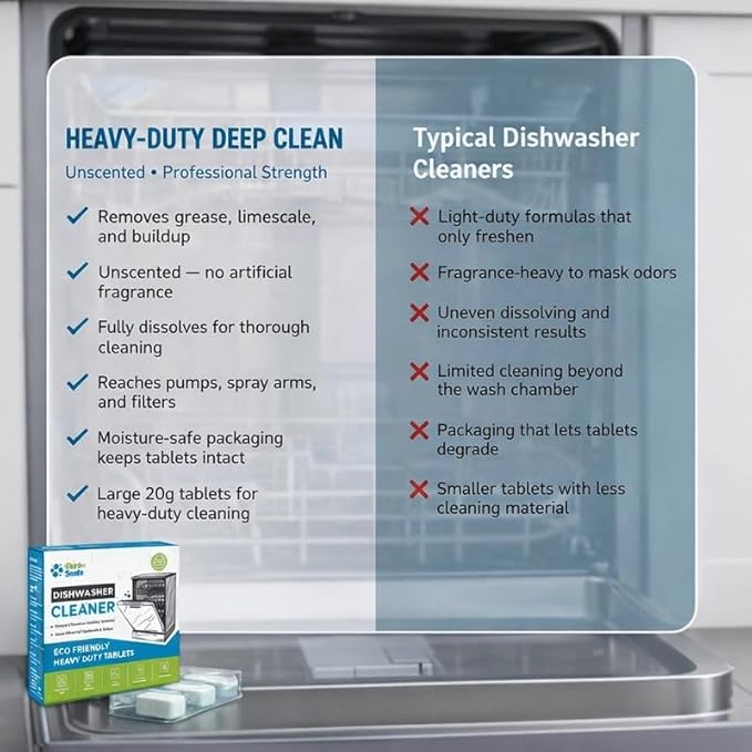 Dishwasher Cleaner and Deodorizer XL Tablets – Heavy-Duty Descaler & Odor Remover for Hard Water, Removes Spots & Residue, Enhance Drying & Shine, 12 Pack (1 Year Supply)