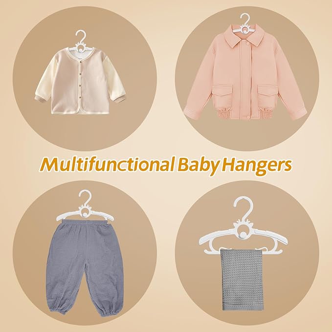 Toddler Hangers 60PCS, 11"-14" Extendable and Stackable Baby Hangers, 45g Ultra-Thick Space Saving Non-Slip Plastic Hanger for Infant, Kids and Nursery Closet (White-White-60)