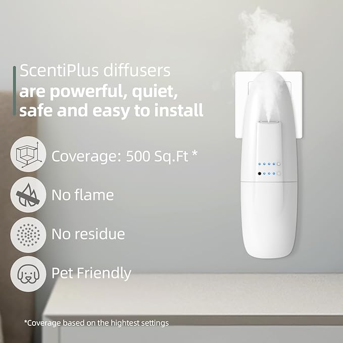 Plug In Scent Air Machine for Home, Waterless Aroma Diffuser for Essential Oils 100ml/500 Sq.Ft, Portable Fragrance Diffuser with Cold-Air Diffusion Tech for Large Room, Office, Spa (White)