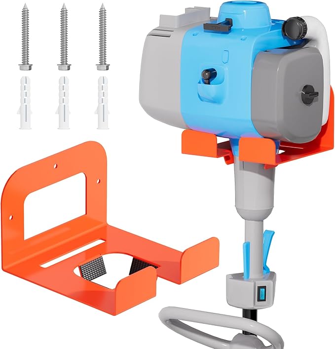 4-Pack Garage Organizer Trimmer Rack, Weed Eater Hanger, Matel Wall Hooks Weed Wacker Holder, Heavy Duty Wall Hangers for Grass Trimmer, Hedge Trimmer, Garden Tools Storage, Orange