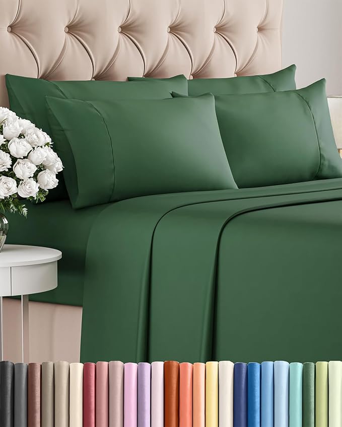 Cal King 6 Piece Sheet Set - Comfy Breathable & Cooling - Ultra-Soft Hotel Luxury Bedding Set w/ 8-16 Inch Deep Pockets - 1 Flat & 1 Fitted Sheet & 4 Pillowcases - Wrinkle Free & Easy Care - Emerald