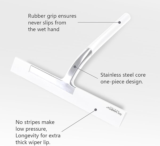 Shower Squeegee for Glass Doors 10 Inch, RICHMIRTH All Purpose Squeegee Cleaning Tool for Window Glass Mirror Bathroom Tile with Suction Cup Hooks - White