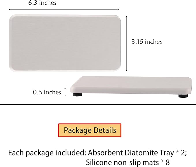 NiuYichee 2 Pcs Water Absorbing Stone Trays, Kitchen/Bathroom Sink Soap Dish, Diatomite Tray Used for Hand Soap & Cosmetic Bottles in The Modern Home, 3.15" W x 6.3" L, White