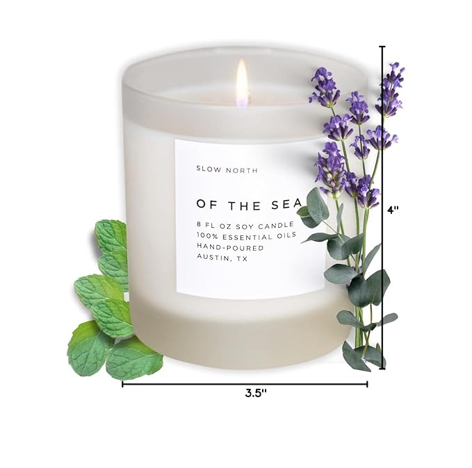 Slow North of The Sea Candle - Essential Oils and Pure Soy Wax Candle in a Reusable Frosted Glass Jar - A Unique and Mindful Scented Candle Hand-Poured in The USA (8 oz)