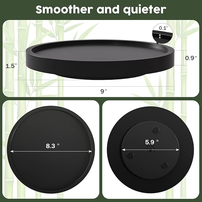 Turntable Vanity Tray 9 Inch for Perfume Candle, Bamboo Kitchen Sink Countertop Organizer for Keep Glass, Sponge and Soap Bathroom Countertop Organizer Black