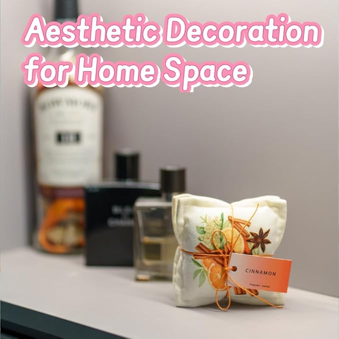 AUCUDA Spring 4pcs Cinnamon Scented Sachet Bags for Drawers and Closets Decorations, Potpourri Packets for Women Clothes Storage, Spring Wedding Fragrance Pillow for Bedroom Indoor, Air Fresheners.