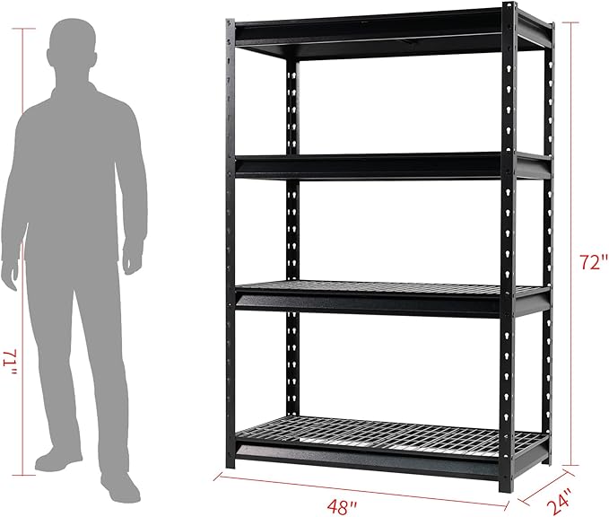 Shuntong The Atlas 48" W Heavy Duty Garage Shelving Unit Load 12000 Lbs, Metal Shelves for Storage, Adjustable All Steel Industrial Rack, 48" W x 24" D x 72" H, Black