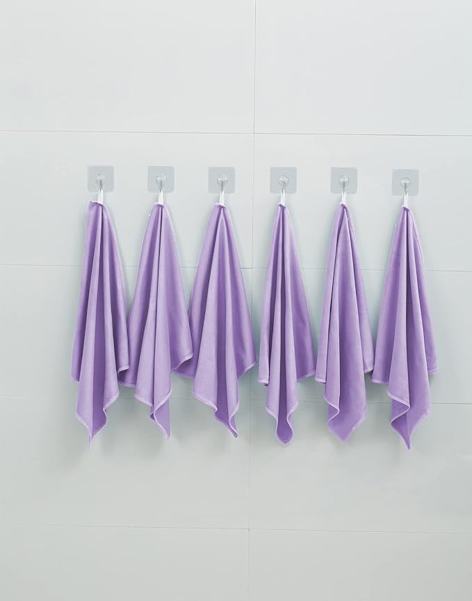 Puomue 10 Pack Microfiber Glass Cleaning Cloth, 10.8 Inch X 13.8 Inch, Lint Free Quickly Clean Windows, Mirrors, Glasses, Phone Screens, Camera Lenses, Purple