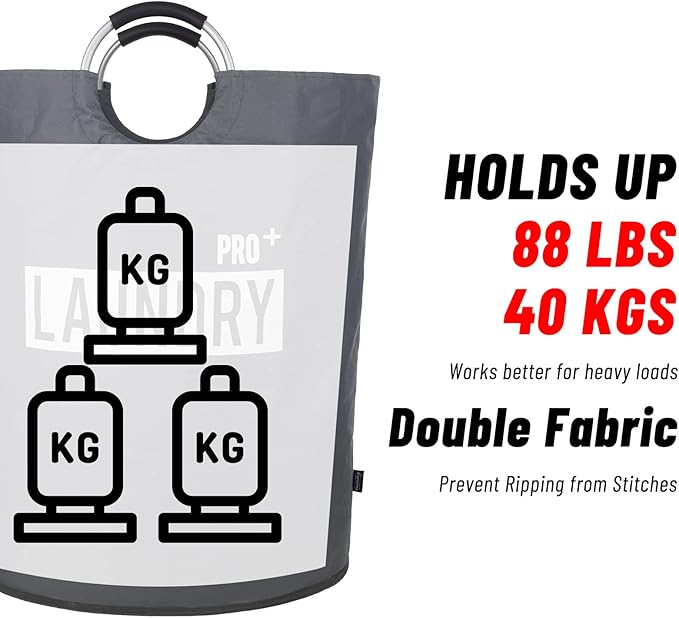 Caroeas Super Large 150L Laundry Basket Pro, Waterproof Laundry Hamper, Collapsible Laundry Basket Easy Storage, Clothes Hamper Stands Up Well, Laundry Bag with Padded Handles (Dark Grey)