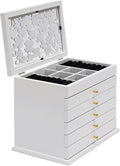 6-layer White Jewelry Box Organizer, Exquisitely Lucky Four Leaf Clover Wooden Jewelry Storage Organizer Great Ideal for Earring, Ring, Necklace, Bracelets,Christmas Gifts